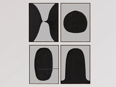 Minimalist Abstract Painting With Four Panels Featuring Black Gray Curved Abstract Shapes 3d model