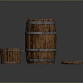 Vintage Wooden Barrels Bucket And Lid With Metal Hoops As Household Items