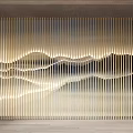 Modern Elegant Wooden Grille Background Wall With Mountain Light Shadow Effect And Light Strips