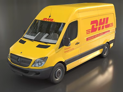 Yellow Mercedes Benz DHL Delivery Van Featuring Red Logo On Side Exterior 3d model