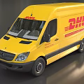 Yellow Mercedes Benz DHL Delivery Van Featuring Red Logo On Side Exterior