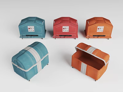 Vibrant Colored Storage Boxes In Blue Red Orange With Open And Closed Designs 3d model