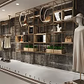 CHILLCHAN Shop Window Display with Hanging Clothes Bags Shoes Mannequin Green Plants and Gray Wall