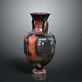 Antique Black Red Sculpted Vase With Two Handles And Intricate Carved Patterns