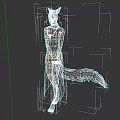 Wolf Like Game Character With White Ears Grey Tail Black Jumpsuit Bone Pattern