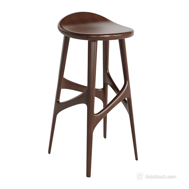 Modern Wooden Bar Stool With Unique Cross Leg Design For Kitchen Bar Area 3d model 