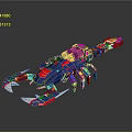 Blue and Red Mechanical Scorpion with Black Cannon Claws and Limbs