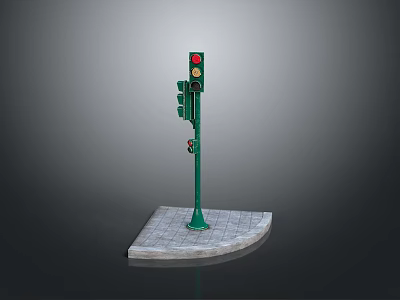 Traffic Light With Green Pole And Concrete Base Featuring Red Signal Light 3d model
