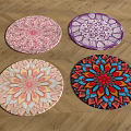 Colorful Round Rugs with Intricate Mandala Patterns on Wooden Floor
