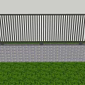 Modern Garden Landscape With Black Railing White Pillars Brick Wall And Green Grass