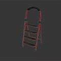 Sturdy Red Metal Ladder With Black Handle And Non Slip Steps For Home Use