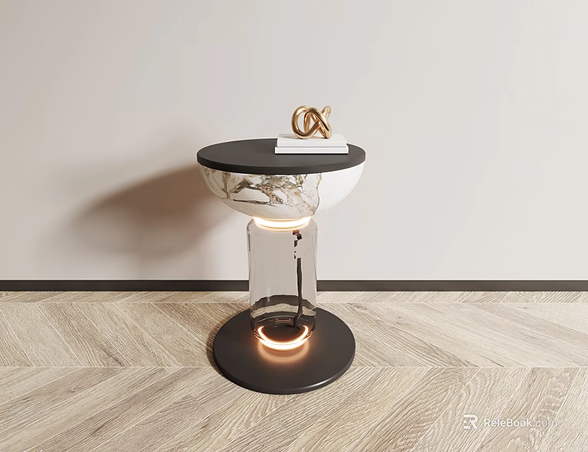 Modern Round Side Table With Marble Top Transparent Base And Illuminated Light 3d model