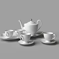 White Porcelain Tea Set with Teapot Cups Saucers and Serving Tray
