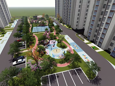 Residential Landscape With High Rise Buildings Green Trees And Children Play Area 3d model