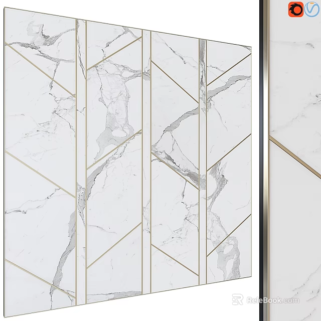 Elegant Modern Wall Decor With Marble Panels And Geometric Gold Lines 3d model