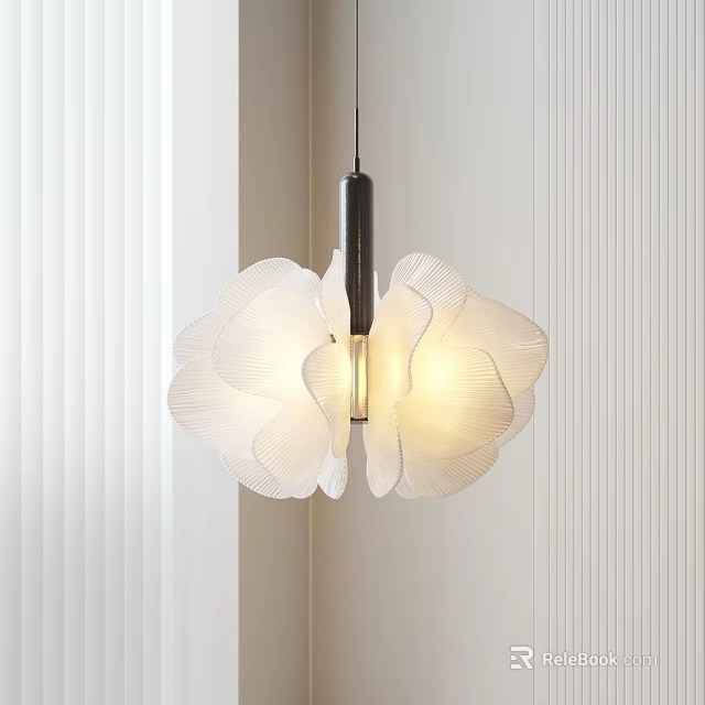 Modern White Petal Shaped Chandelier With Black Pole And Warm Light For Interior 3d model 