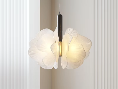 Modern White Petal Shaped Chandelier With Black Pole And Warm Light For Interior 3d model