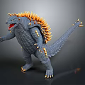 3D Monster Model With Gray Body Orange Spikes Open Mouth And Yellow Claws