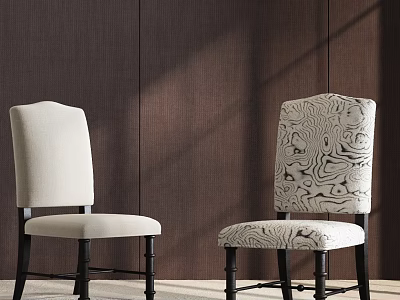Modern Single Chair Design with Cream and Patterned Upholstery Against Dark Wooden Wall 3d model