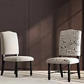 Modern Single Chair Design with Cream and Patterned Upholstery Against Dark Wooden Wall