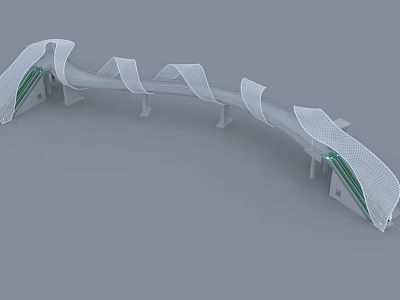 Modern White Curved Bridge With Mesh Structure And Green Accents 3d model