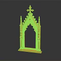 Scenic Golden Gothic Arch With Pointed Spires Decorative Details And Reflection On Black Background