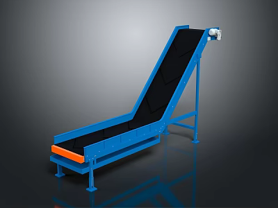 Inclined Blue Frame Conveyor Belt With Black Belt And Orange Edge Structure 3d model