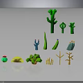 Various Green Plants With Different Shapes Including Cactus and Colorful Yellow Red Accents