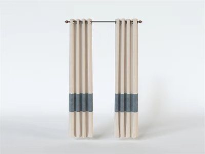 Simple Beige Curtains With Blue Horizontal Stripes For Modern Interior Decor 3d model