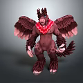 Fantasy Mythical Winged Creature With Red Scarf Brown Furry Body Claws And Tail