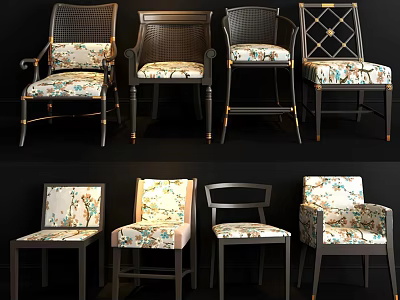 Leisure Chairs With Various Stylish Designs Metal Frames And Floral Cushions 3d model