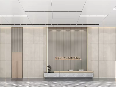 Modern Front Desk Reception Area With Marble Wall Reception Counter And Company Logo 3d model
