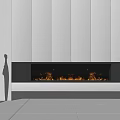 Sleek Modern Fireplace With Burning Flames And White Wall Cabinet Design