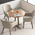 Modern Interior with Negotiation Table and Chairs Wooden Round Top Magazine Coffee Cup Green Plant