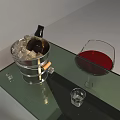 Modern Glass Top Bar Counter with Red Gold Bar Stools and Glassware