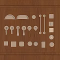 Various Style Decorative Door Handles On Wooden Panel With Different Shapes 3d model