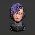 Game and Movie Character With Purple Hair Shaved Side Headphones And Mechanical Neck