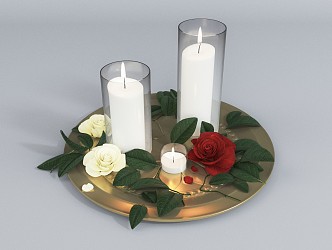 Modern Candlestick Candle Rose Glass Tray 3d model