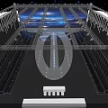 Modern Fashion Runway Stage With Blue Illuminated Geometric Lines And Futuristic Lighting Design