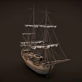 Vintage Wooden Sailing Ship With Multiple Masts White Sails And Rigging
