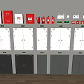 Fire Safety Equipment Display With White And Gray Wall Mounted Cabinets