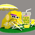 Summer Lemon Themed Photo Spot With Yellow Umbrella Deck Chairs And Drinks On Grass