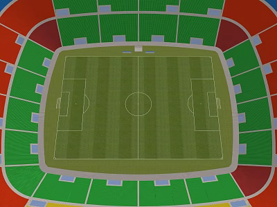 Colorful Seated Football Stadium With Green Grass And Standard Field Lines 3d model