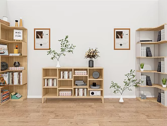 Solid Wood Corner Bookcase Side Cabinet Corner Cabinet Bookcase Sideboard Low Bookcase Decorative Cabinet Locker Combination 3d model
