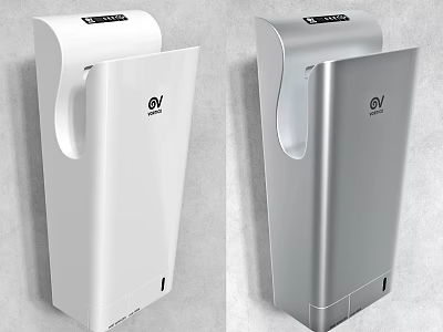 Wall Mounted Hand Dryers In White And Silver With Modern Design 3d model