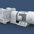 Industrial Equipment With Electric Motor Blue Gear Housing And Yellow Coupling