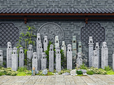 Chinese-style Horse-tied Column Horse-tied Pile Stone Lion Pillar Stone Carving Stone Pier Courtyard Landscape Sculpture Decorative Ornaments Landscape Column model