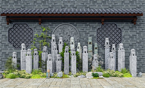 Chinese-style Horse-tied Column Horse-tied Pile Stone Lion Pillar Stone Carving Stone Pier Courtyard Landscape Sculpture Decorative Ornaments Landscape Column 3d model