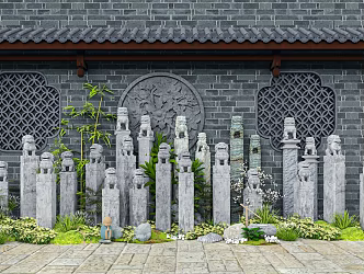 Chinese-style Horse-tied Column Horse-tied Pile Stone Lion Pillar Stone Carving Stone Pier Courtyard Landscape Sculpture Decorative Ornaments Landscape Column 3d model