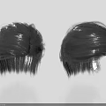 Black Wig Decorative Ornament Set Two Piece Stylish Hair Display Figurines
